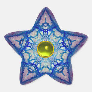 ABSTRAKTER BLAUE STAR MIT GELBE TOPAZ-GEM STERN Stern-Aufkleber