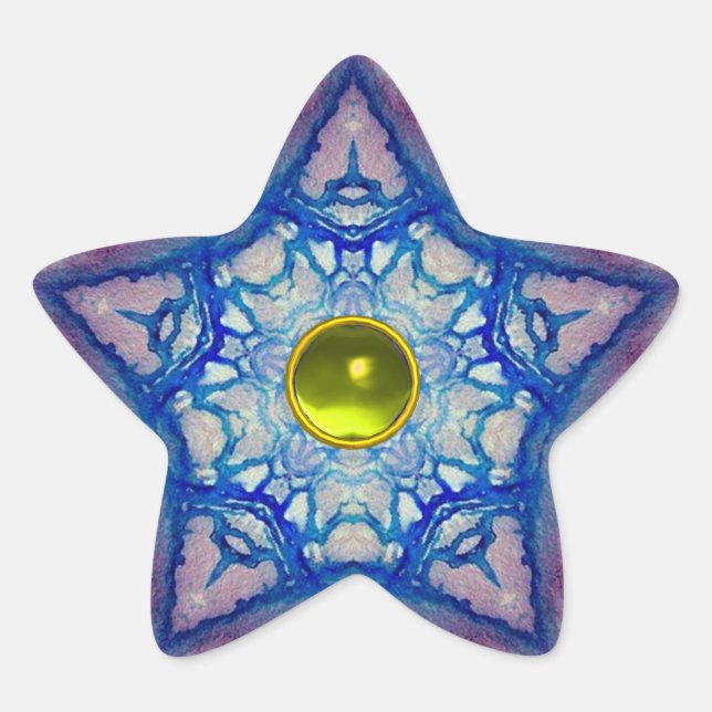 ABSTRAKTER BLAUE STAR MIT GELBE TOPAZ-GEM STERN Stern-Aufkleber (Vorderseite)