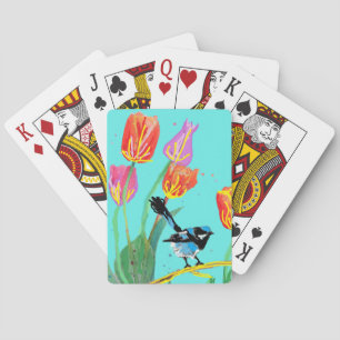Abstrakter Blaue Zaunkönig Australischer Vogel Vög Spielkarten