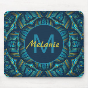 Abstrakter blauer gelber verzierter Mandala person Mousepad