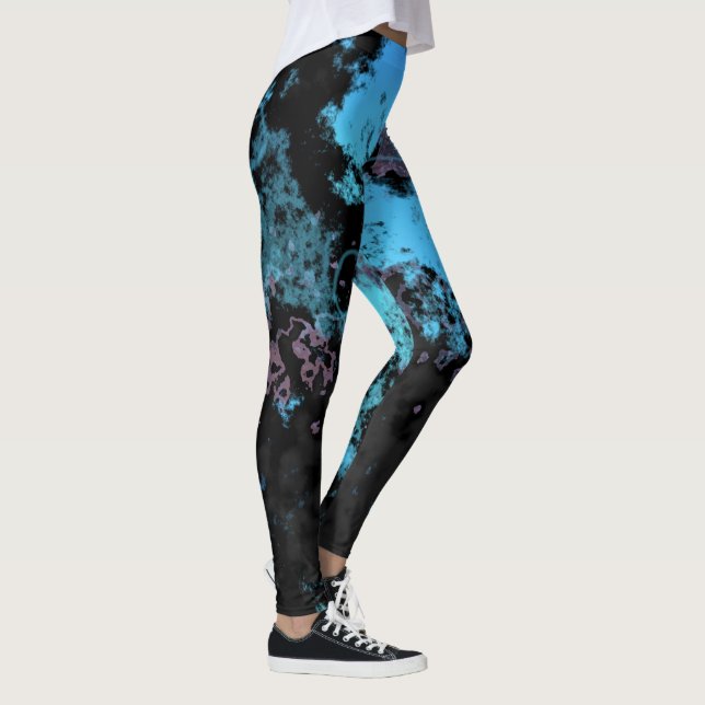 Abstrakter blauer, grauer und Lila Marmor Leggings (Rechts)