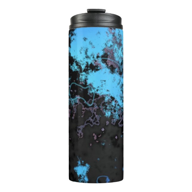 Abstrakter blauer, grauer und Lila Marmor Thermosbecher (Vorderseite)