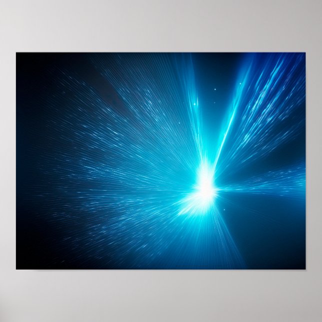 Abstrakter blauer Hintergrund mit Lichtstrahlen Poster (Vorne)