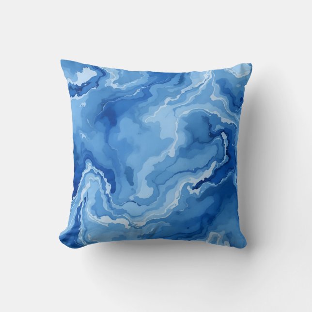 Abstrakter blauer Marmor Swirl Muster. Kissen (Vorderseite)