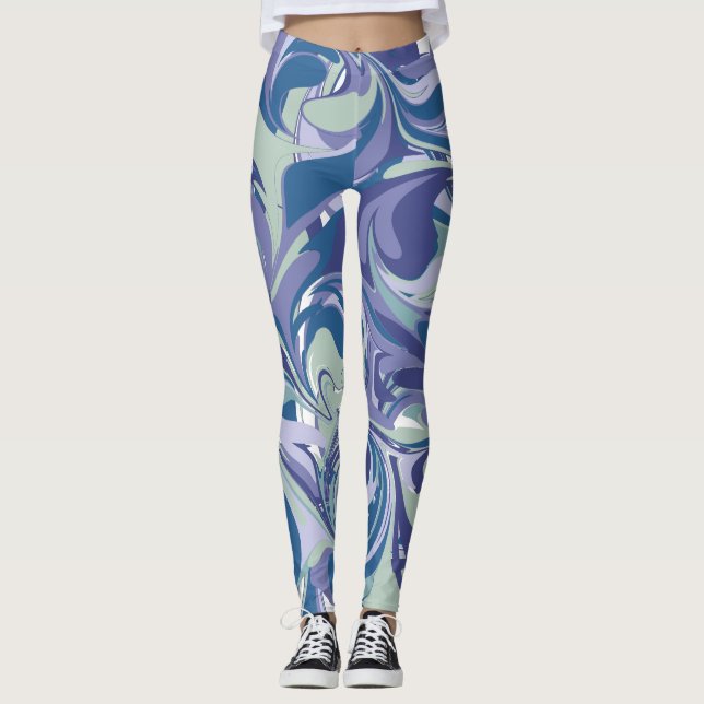 Abstrakter blauer Marmor Swirl Stilvoll Personalis Leggings (Vorderseite)