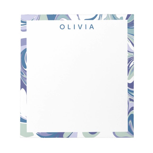 Abstrakter blauer Marmor Swirl Stilvoll Personalis Notizblock (Vorderseite)