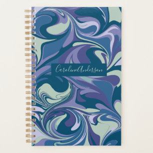 Abstrakter blauer Marmor Swirl Stilvoll Personalis Planer