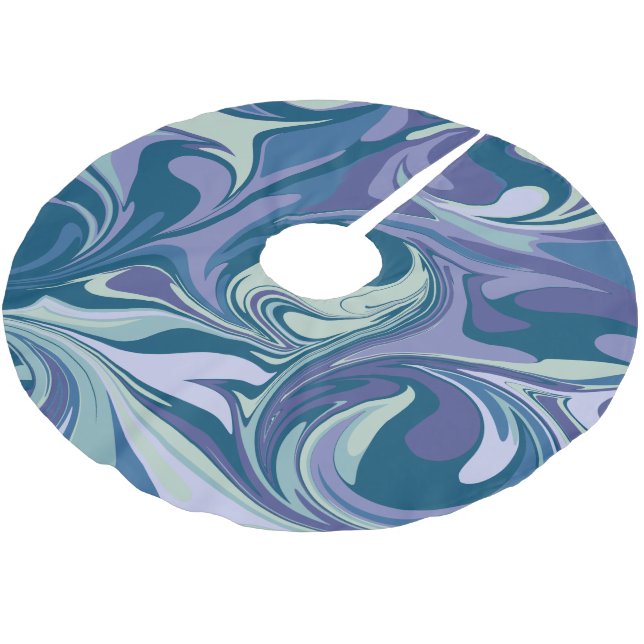 Abstrakter blauer Marmor Swirl Stilvoll Personalis Polyester Weihnachtsbaumdecke (Schrägansicht)