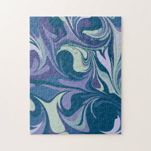 Abstrakter blauer Marmor Swirl Stilvoll Personalis Puzzle