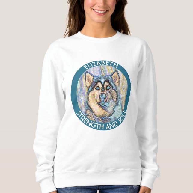 Abstrakter blauer mit Augen Schlittenhund der Sweatshirt (Vorderseite)