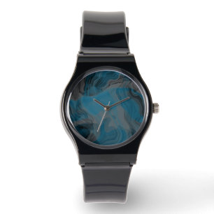 Abstrakter blauer und grauer Marmor Armbanduhr