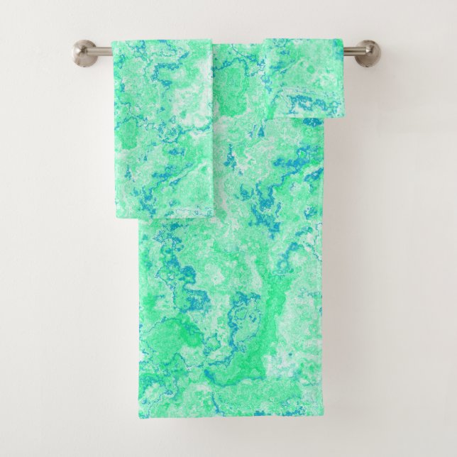 Abstrakter blauer und grüner Marmor Badhandtuch Set (Insitu)