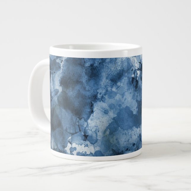 Abstrakter, blauer Wasserfarben Jumbo-Tasse (Vorderseite Links)