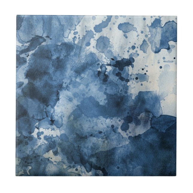 Abstrakter blauer Wasserfarbhintergrund Fliese (Vorderseite)