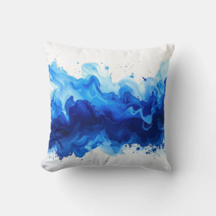 Abstrakter blauer Wasserfarbspritzer auf weißem Hi Kissen