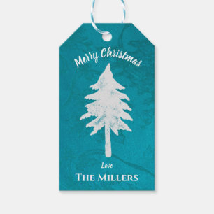 Abstrakter blauer weißer Weihnachtsbaum Frohe Weih Geschenkanhänger
