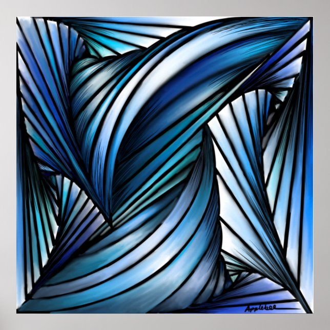 Abstrakter blauer Wellenprint Poster (Vorne)