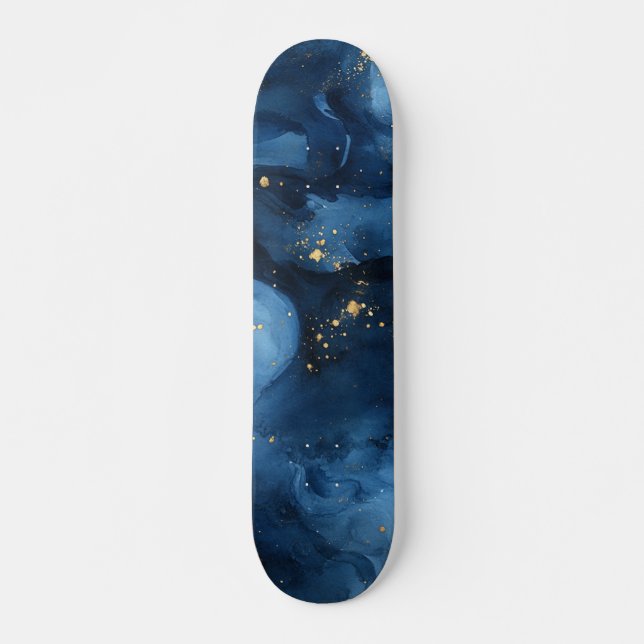Abstrakter Blue-and-Gold-Night-Sky Skateboard (Vorne)