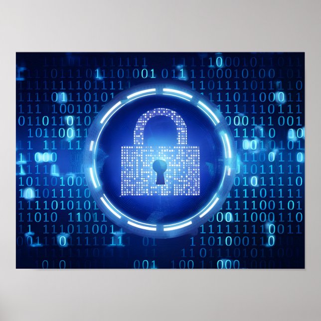 Abstrakter Blue Binary Data Background Poster (Vorne)