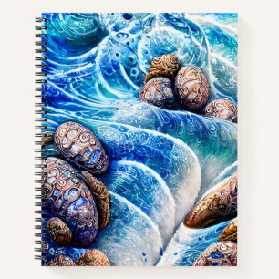 Abstrakter Blue Ocean Wave Marbella Goldene Kunst Notizbuch