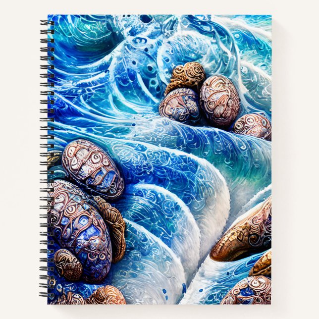 Abstrakter Blue Ocean Wave Marbella Goldene Kunst Notizbuch (Vorderseite)