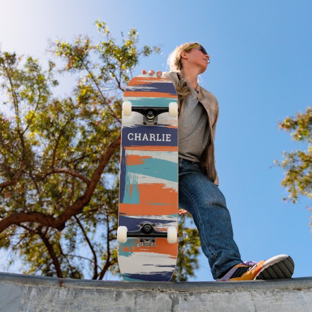 Abstrakter Blue Orange Brush Strokes Individuelle  Skateboard (Außenbereich 1)