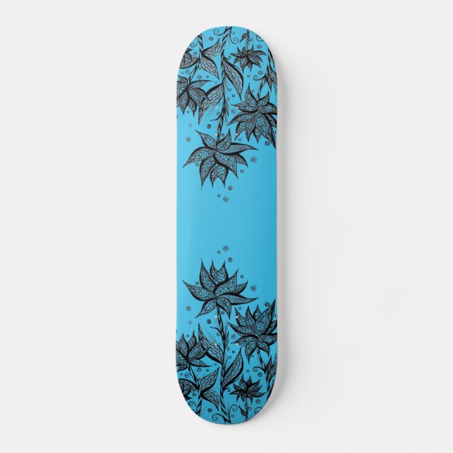 Abstrakter Blume Lineart BlauSkateboard Skateboard (Vorderseite)