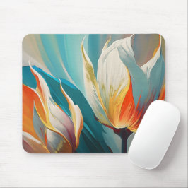 Abstrakter Blumen-Glanz in Türkis und Orange Mousepad