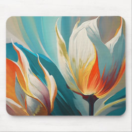 Abstrakter Blumen-Glanz in Türkis und Orange Mousepad