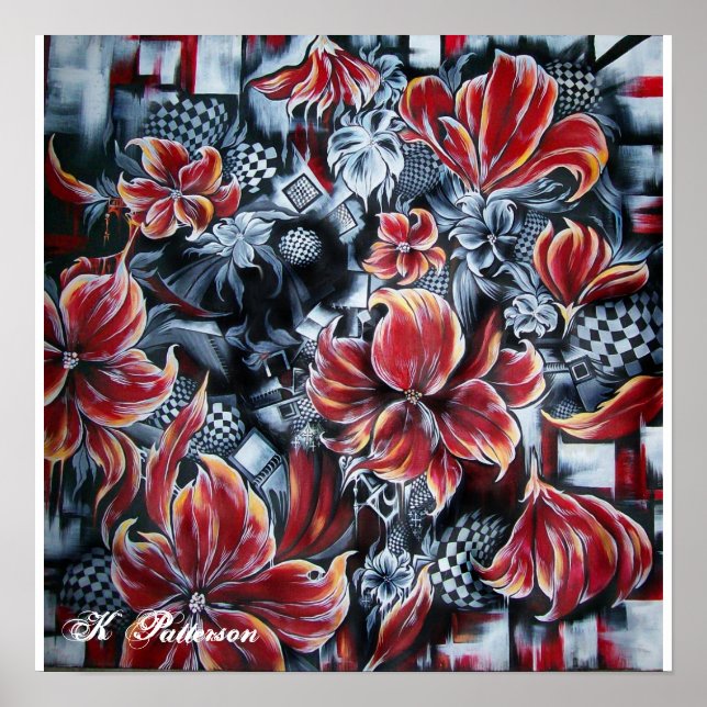 Abstrakter Blumendruck Poster (Vorne)