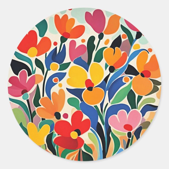 Abstrakter Blumenhintergrund, lebendig, Runder Aufkleber (Vorderseite)
