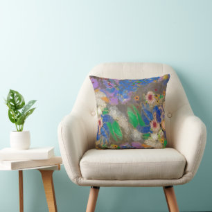 Abstrakter Blumenhintergrund von Odilon Redon. Kissen