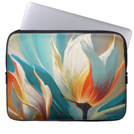 Abstrakter Blumenschimmer in Türkis und Orange Laptopschutzhülle