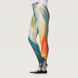 Abstrakter Blumenschimmer in Türkis und Orange Leggings