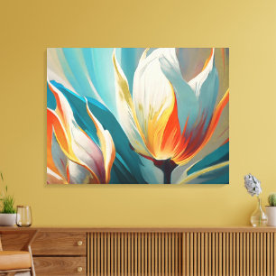 Abstrakter Blumenschimmer in Türkis und Orange Leinwanddruck