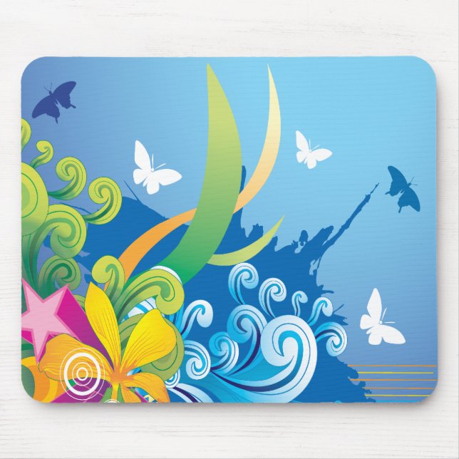 Abstrakter Blumenschmetterling Mousepad (Vorne)