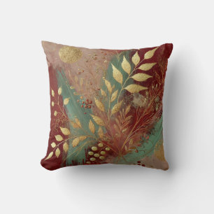 Abstrakter Blumenstrauß und goldene Leaf Kunstwerk Kissen