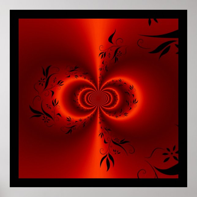 Abstrakter Blumentraum rot und schwarz drucken Poster (Vorne)
