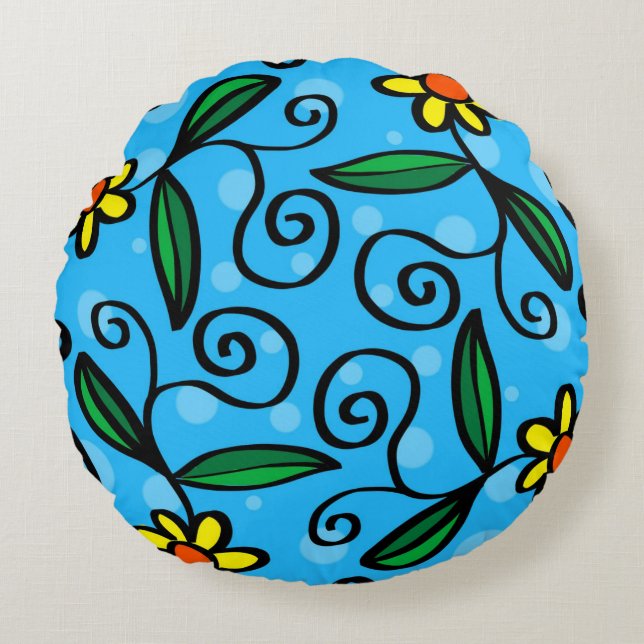 Abstrakter Blumenwirbel Rundes Kissen (Vorderseite)