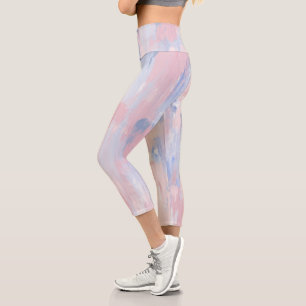 Abstrakter Blush und blaue Pinselstriche Capri Leggings