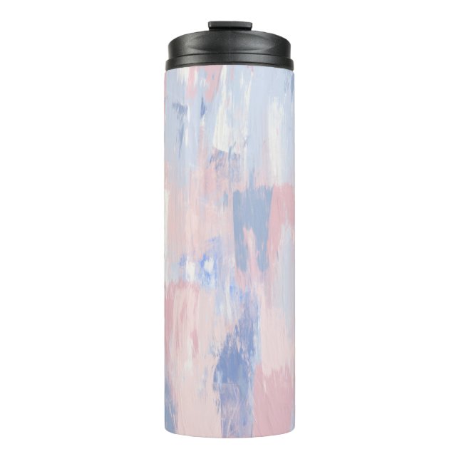Abstrakter Blush und blaue Pinselstriche Thermosbecher (Vorderseite)