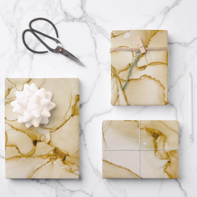 Abstrakter Boho Beige Brown Alcohol Art Geschenkpapier Set (Vorderseite)