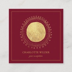 Abstrakter Boho Gold Foil Circle Square Rot Quadratische Visitenkarte