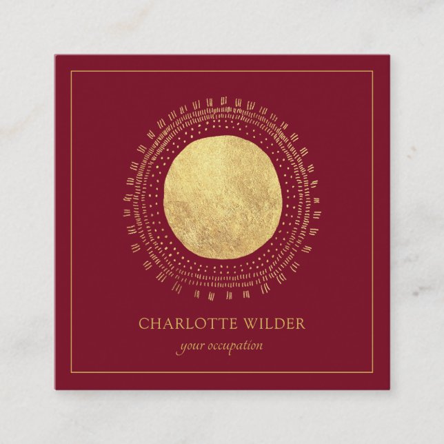 Abstrakter Boho Gold Foil Circle Square Rot Quadratische Visitenkarte (Vorderseite)