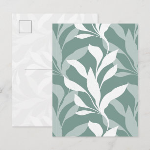 Abstrakter botanischer Nebel-Teal-Blattwerk in Gra Postkarte