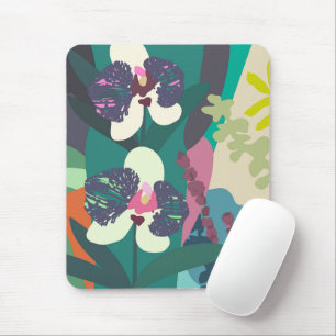 Abstrakter botanischer Orchid Farbenfroh Mousepad