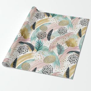 Abstrakter botanischer Pinselstrich und Gold Geschenkpapier