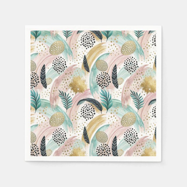 Abstrakter botanischer Pinselstrich und Gold Serviette (Vorderseite)