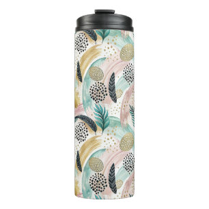 Abstrakter botanischer Pinselstrich und Gold Thermosbecher