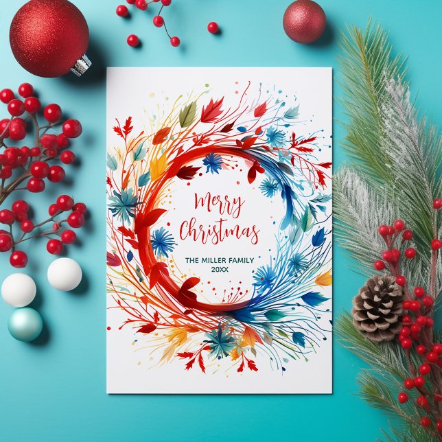 Abstrakter botanischer Weihnachtskranz Feiertagskarte (Von Creator hochgeladen)